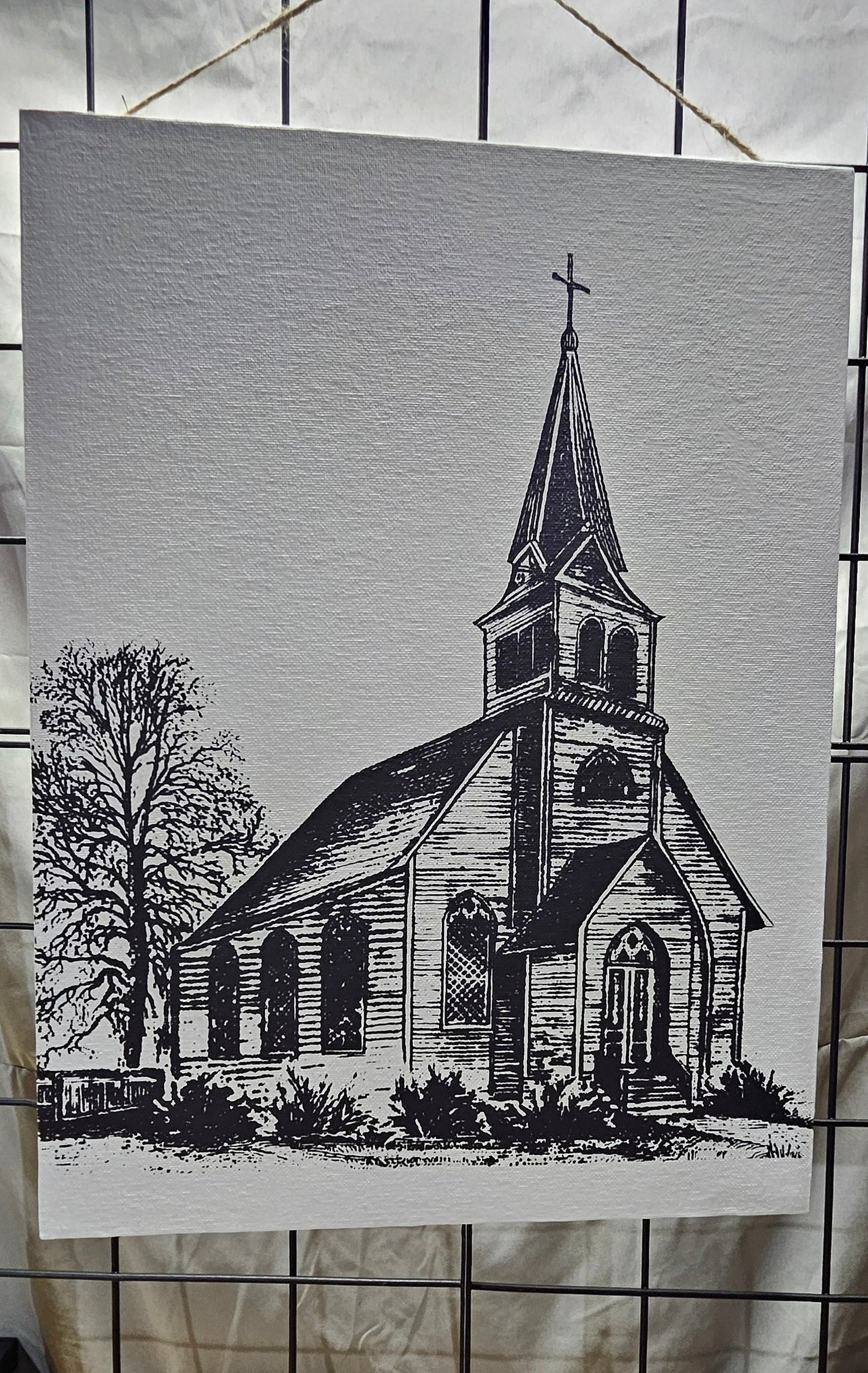 Old Church Canvas Chalk Picture