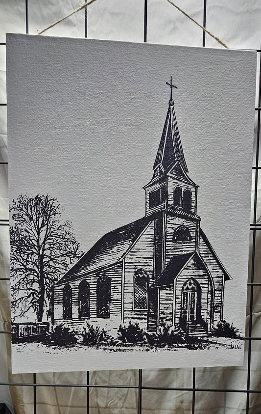 Old Church Canvas Chalk Picture