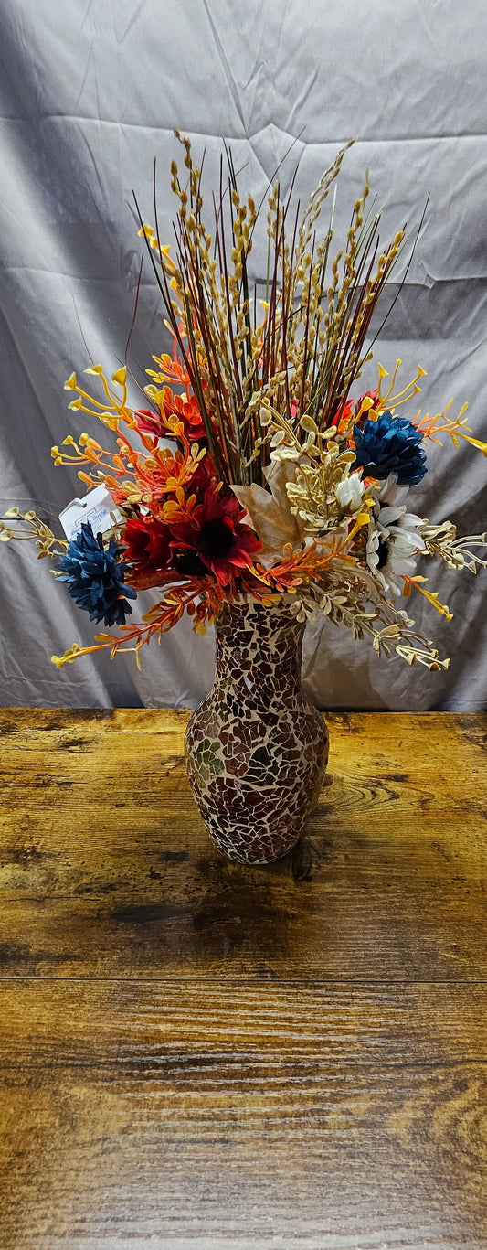 Colorful Shattered Glass Vase Fall Flower Arrangement