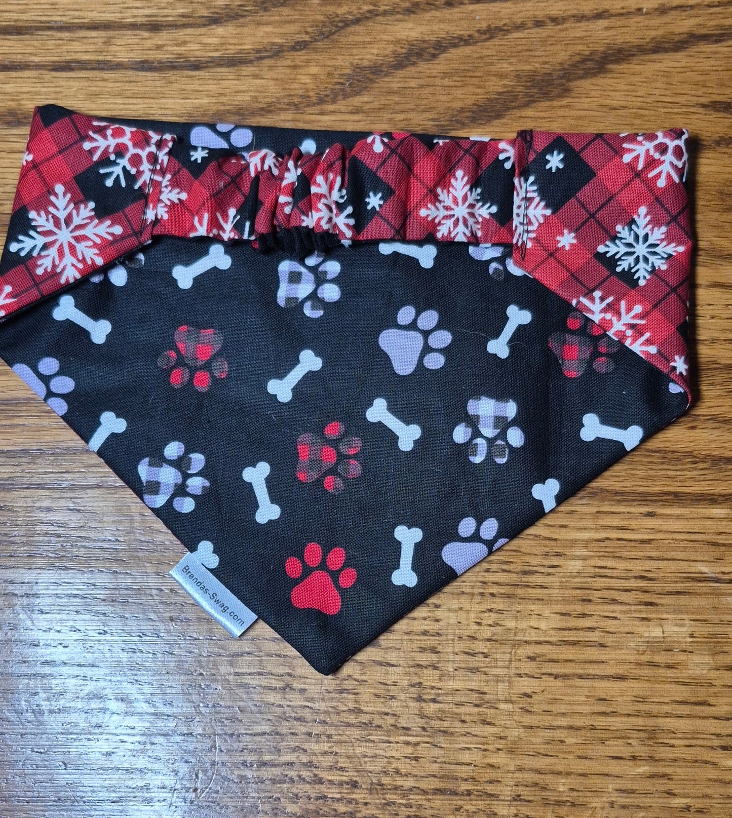Red Plaid/Black Bones Reversible Pet Bandana