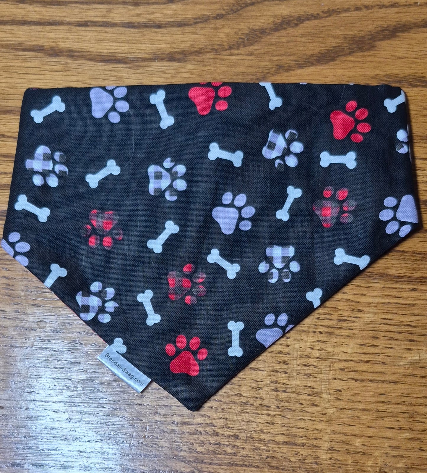 Red Plaid/Black Bones Reversible Pet Bandana