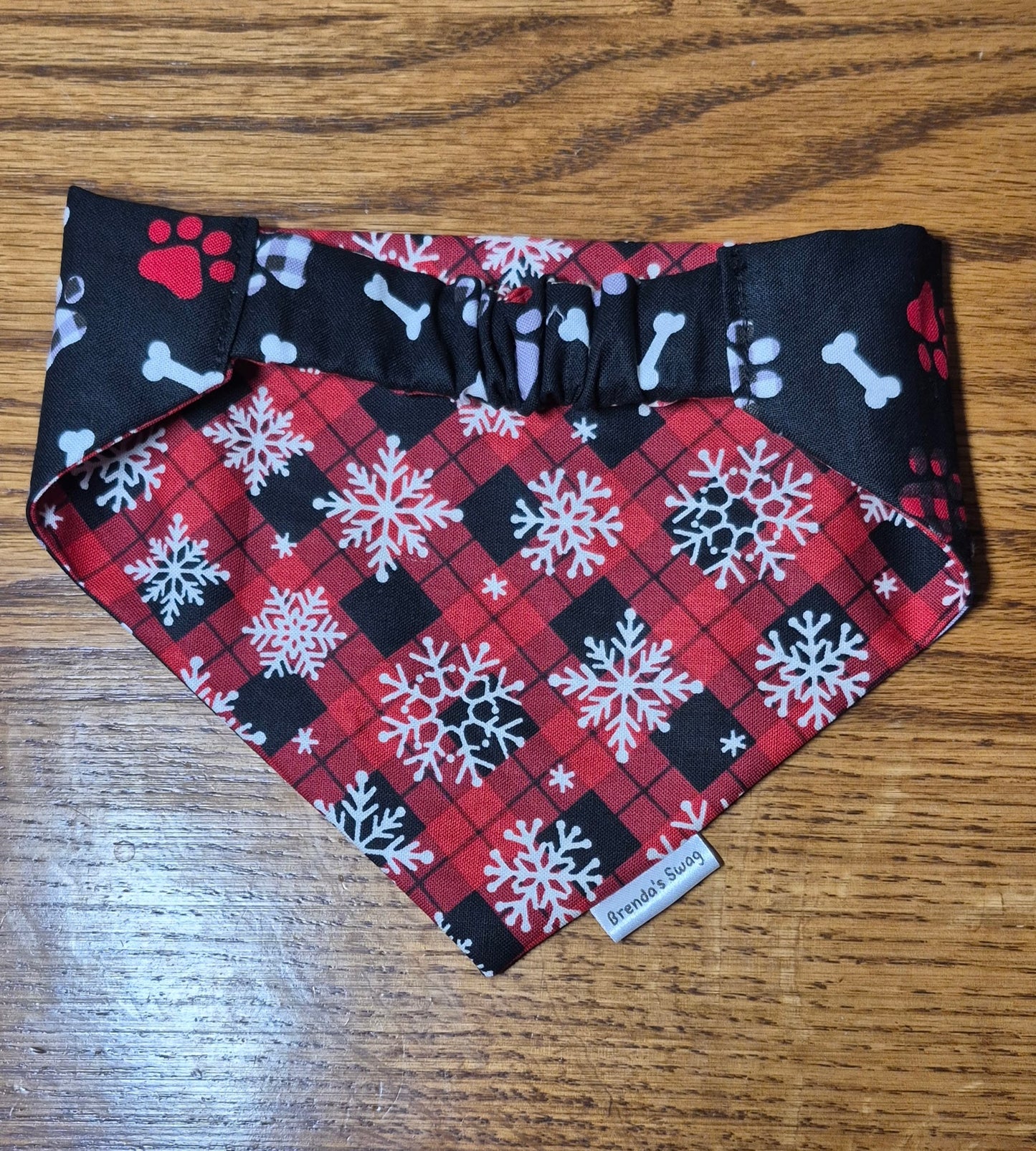 Red Plaid/Black Bones Reversible Pet Bandana