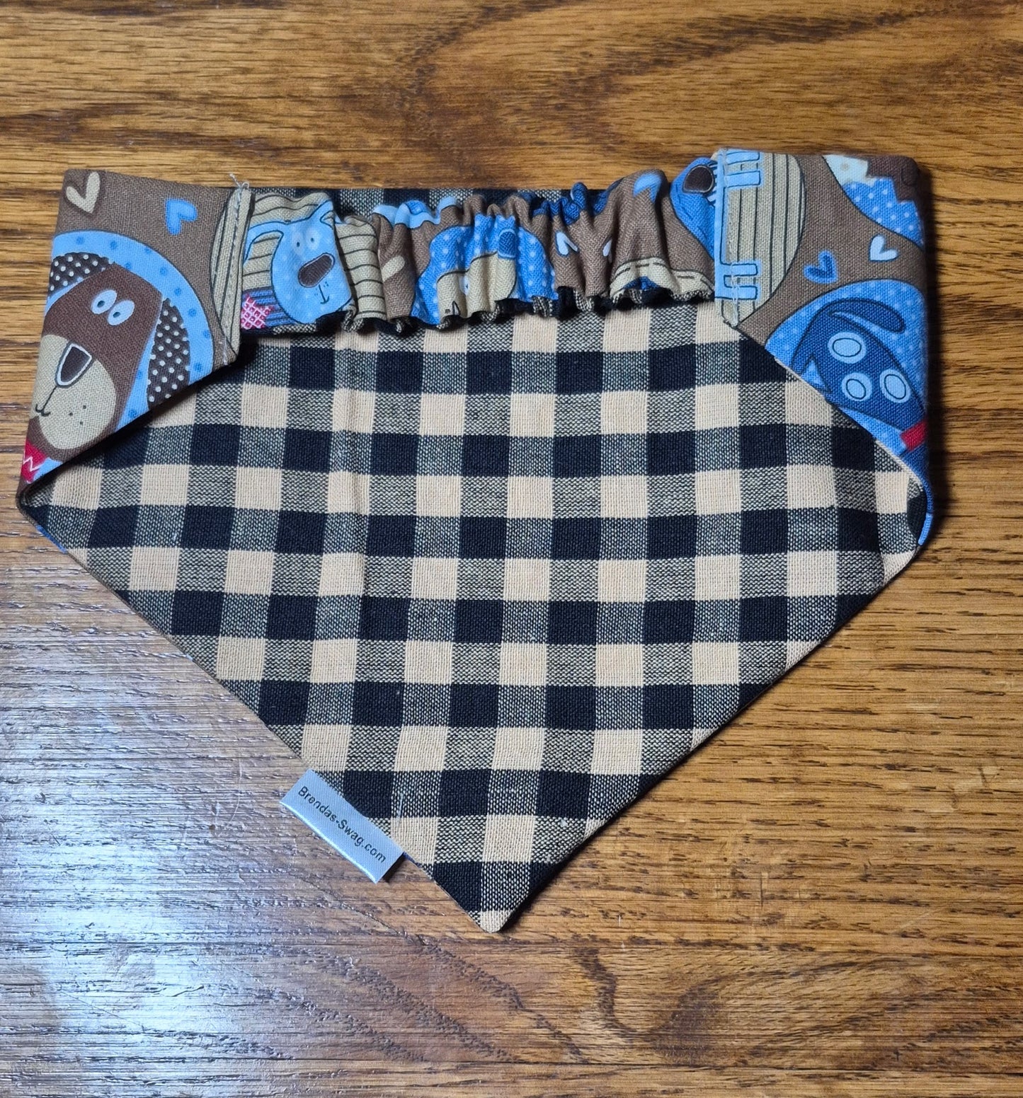 Blue Dogs/Large Check Reversible Pet Bandana