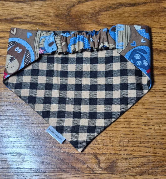 Blue Dogs/Large Check Reversible Pet Bandana