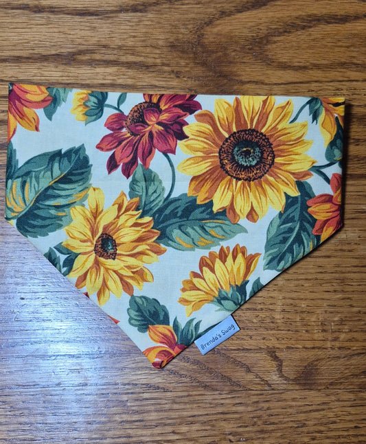 Sunflowers/Sage Green Polka Dot Reversible Pet Bandana