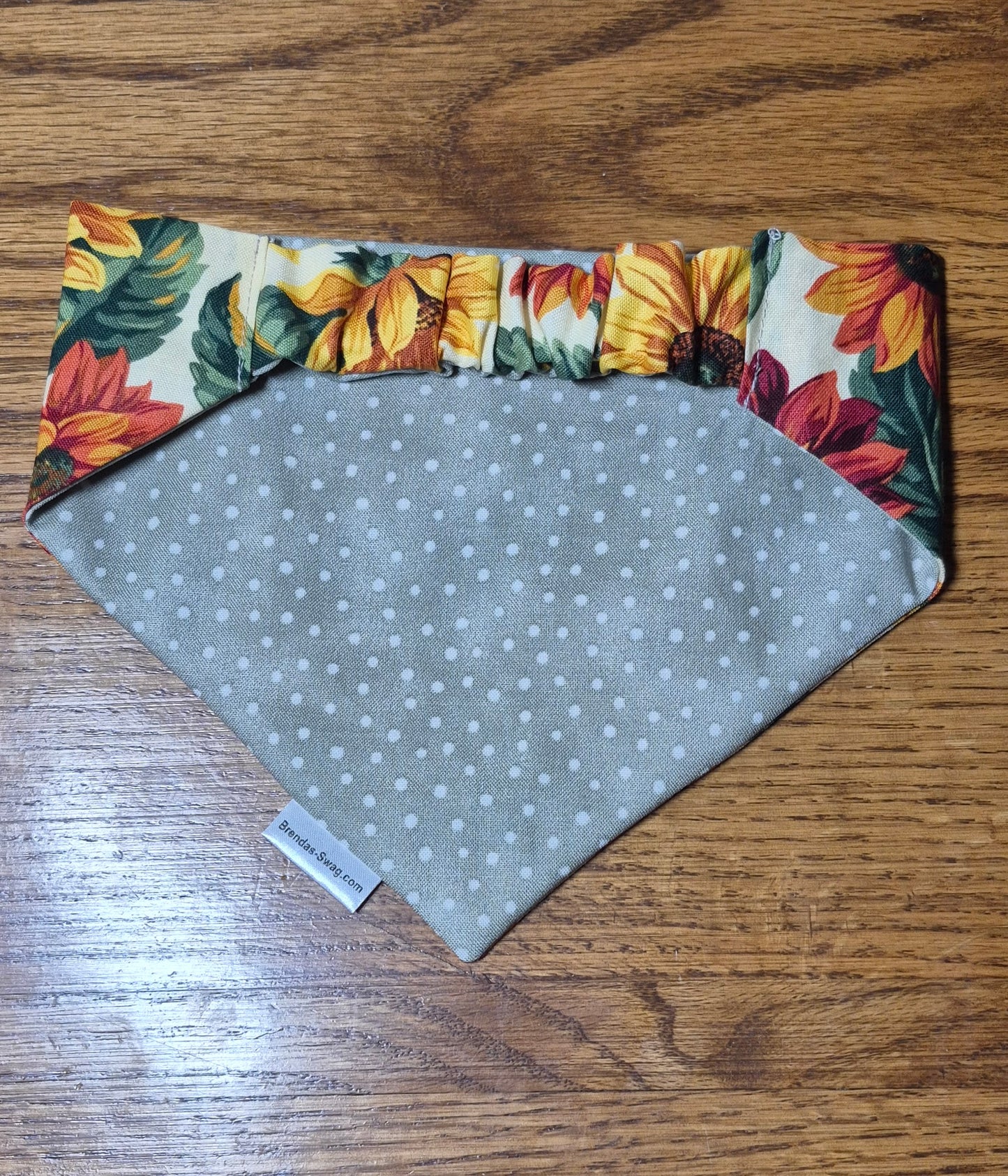 Sunflowers/Sage Green Polka Dot Reversible Pet Bandana