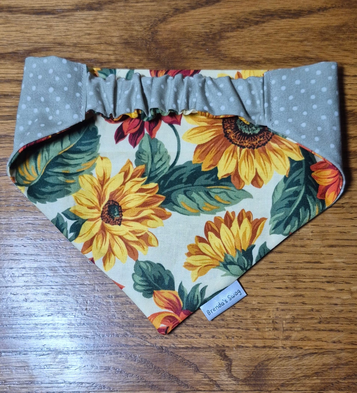 Sunflowers/Sage Green Polka Dot Reversible Pet Bandana