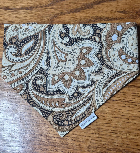 Tan Paisley/Small Check Reversible Pet Bandana