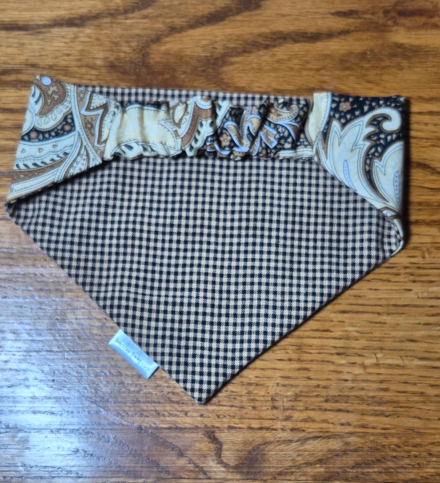 Tan Paisley/Small Check Reversible Pet Bandana