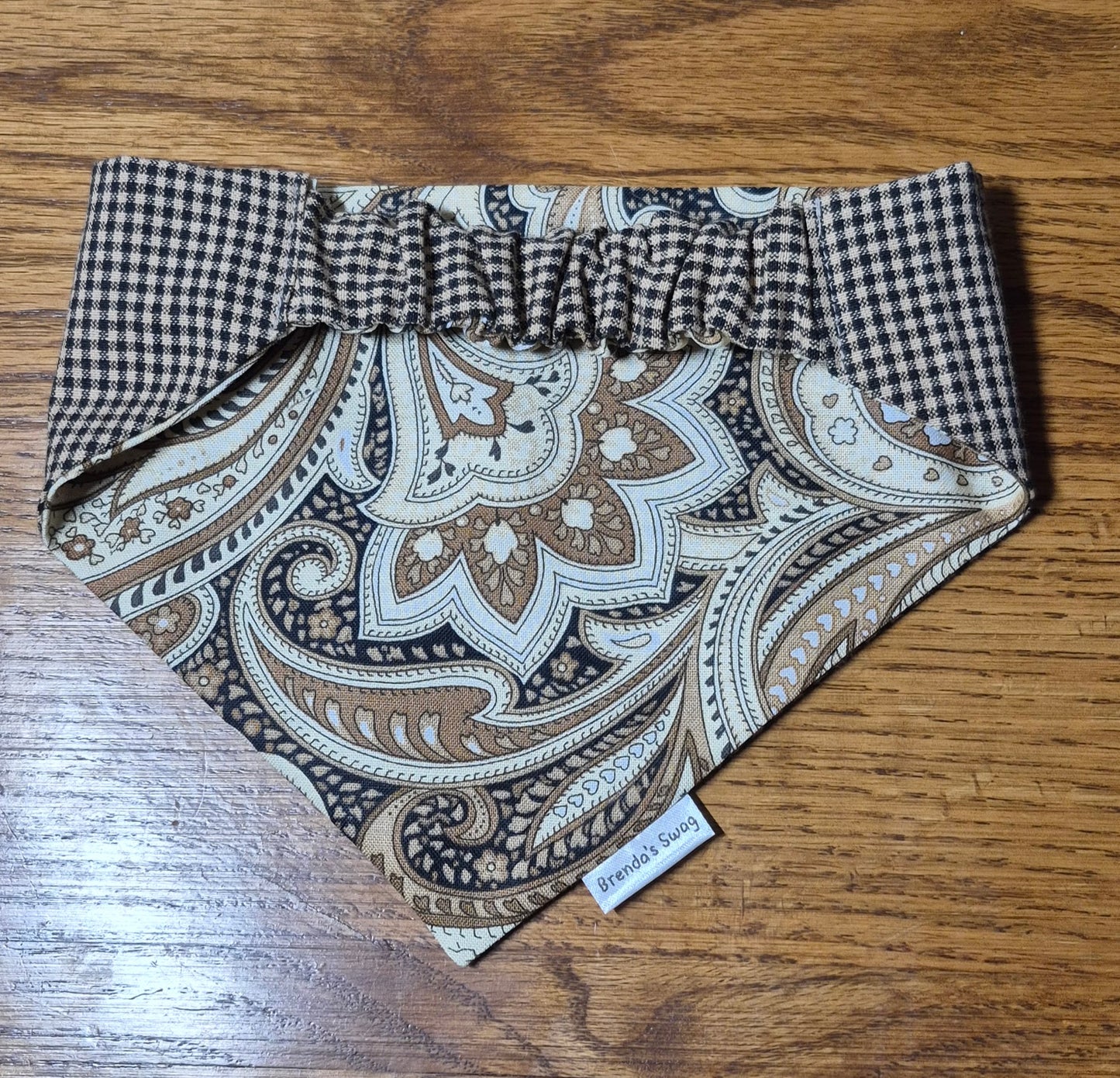 Tan Paisley/Small Check Reversible Pet Bandana