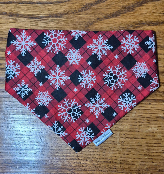 Red Plaid/Black Bones Reversible Pet Bandana